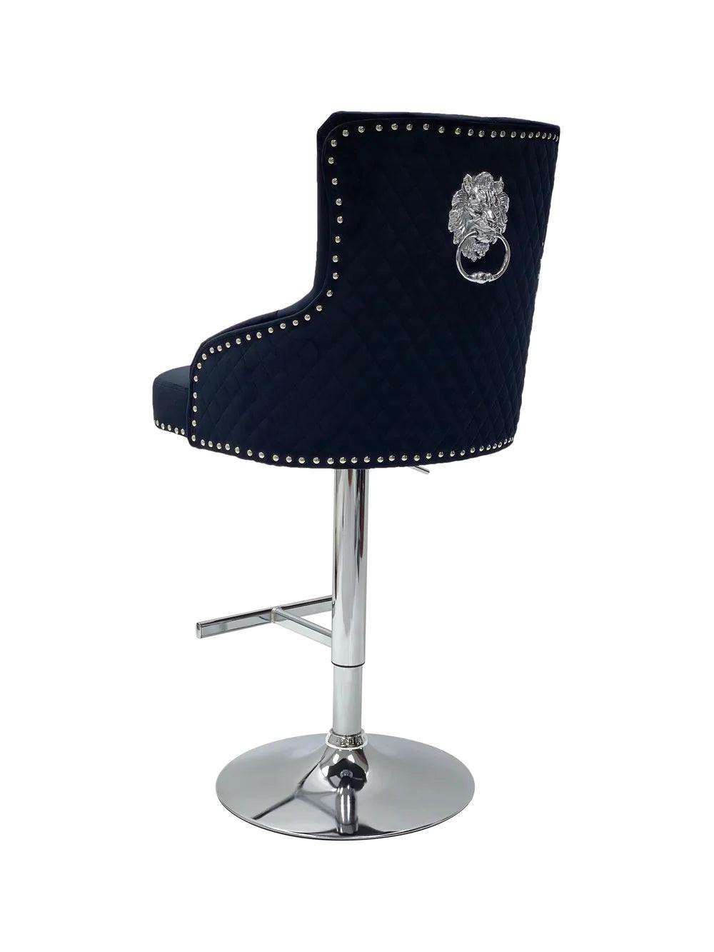 Majestic Black Brushed Velvet Bar Stool With Lion Knocker - Belmont Interiors