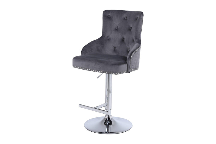 Majestic Round Knocker Grey Velvet Bar Stool - Belmont Interiors