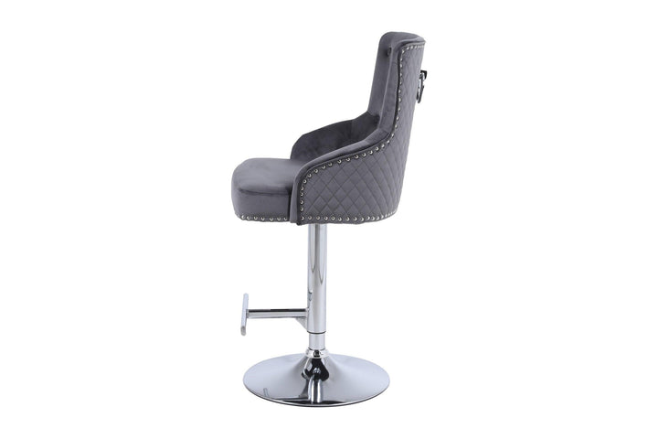 Majestic Round Knocker Grey Velvet Bar Stool - Belmont Interiors