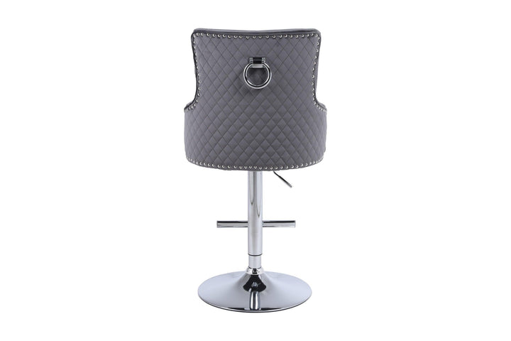 Majestic Round Knocker Grey Velvet Bar Stool - Belmont Interiors