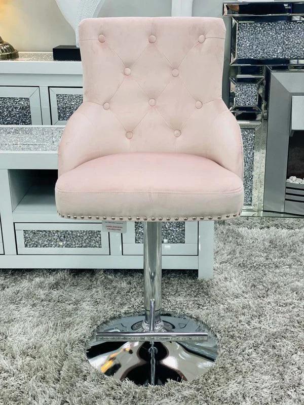 Majestic Pink Brushed Velvet Bar Stool With Lion Knocker - Belmont Interiors