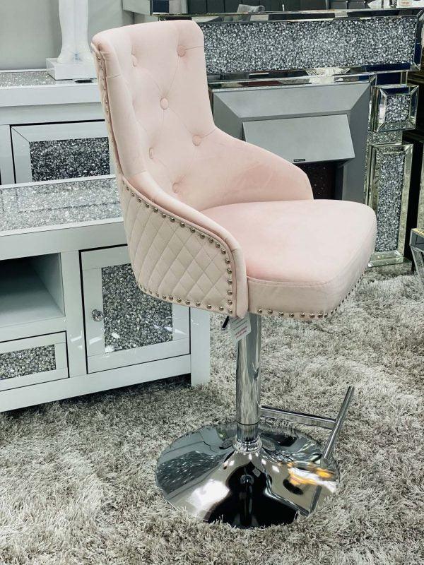 Majestic Pink Brushed Velvet Bar Stool With Lion Knocker - Belmont Interiors