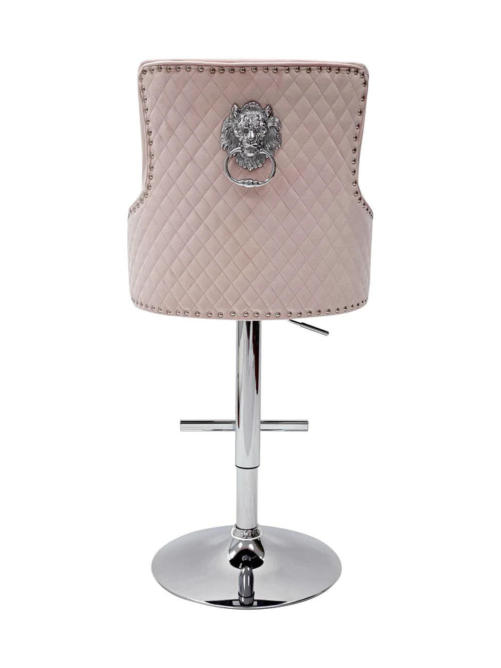 Majestic Pink Brushed Velvet Bar Stool With Lion Knocker - Belmont Interiors