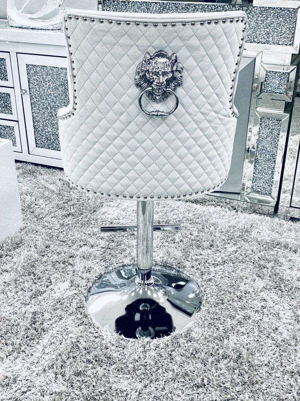 Majestic Silver Brushed Velvet Bar Stool With Lion Knocker - Belmont Interiors