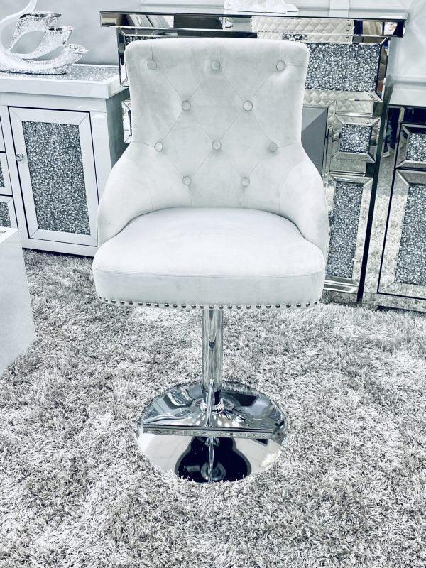 Majestic Silver Brushed Velvet Bar Stool With Lion Knocker - Belmont Interiors