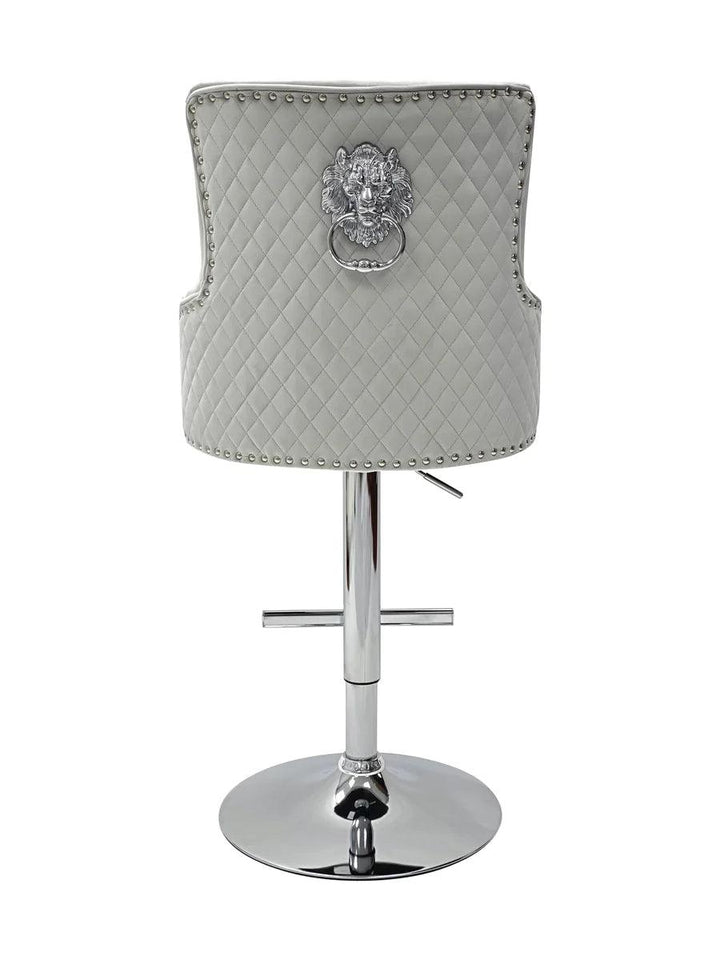 Majestic Silver Brushed Velvet Bar Stool With Lion Knocker - Belmont Interiors