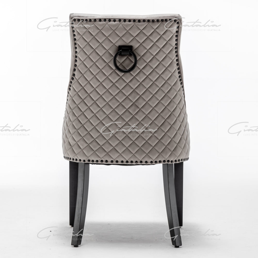 Cambridge Light Grey French Plush Velvet Quilted Back Ring Dining Chair - Belmont Interiors