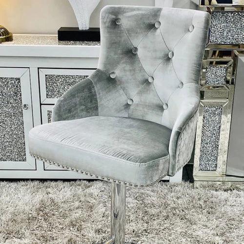 Majestic HQ Silver Brushed Velvet Bar Stool With Lion Knocker - Belmont Interiors