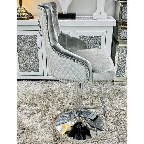 Majestic HQ Silver Brushed Velvet Bar Stool With Lion Knocker - Belmont Interiors