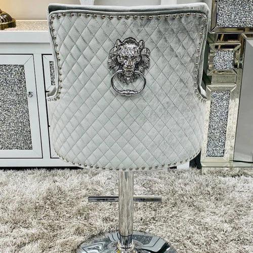 Majestic HQ Silver Brushed Velvet Bar Stool With Lion Knocker - Belmont Interiors