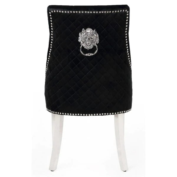 Majestic Lion Knocker Quilted Tufted Plush Velvet Dining Chair Chrome Legs - 10 Colours - Belmont Interiors