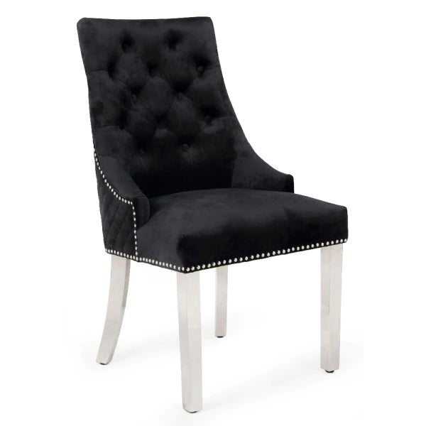 Majestic Lion Knocker Quilted Tufted Plush Velvet Dining Chair Chrome Legs - 10 Colours - Belmont Interiors