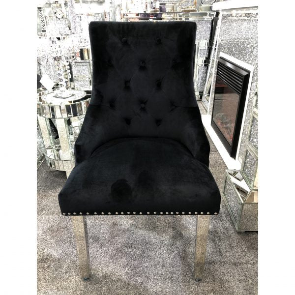 Majestic Lion Knocker Quilted Tufted Plush Velvet Dining Chair Chrome Legs - 10 Colours - Belmont Interiors