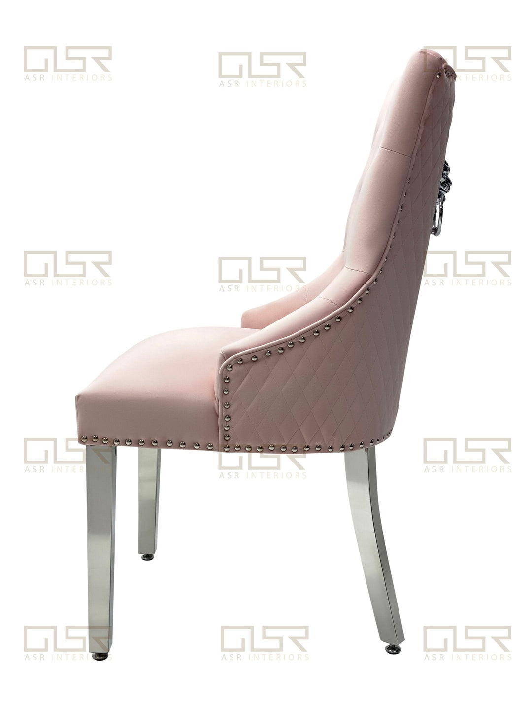 Majestic Lion Knocker Quilted Tufted Plush Velvet Dining Chair Chrome Legs - 10 Colours - Belmont Interiors