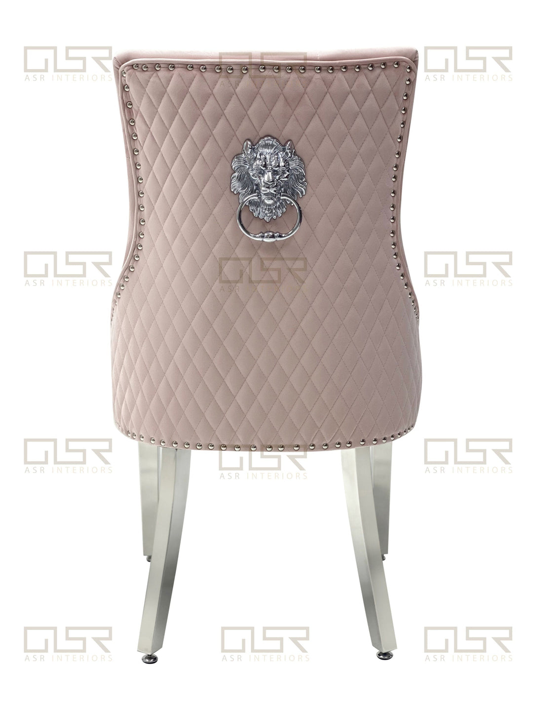 Majestic Lion Knocker Quilted Tufted Plush Velvet Dining Chair Chrome Legs - 10 Colours - Belmont Interiors