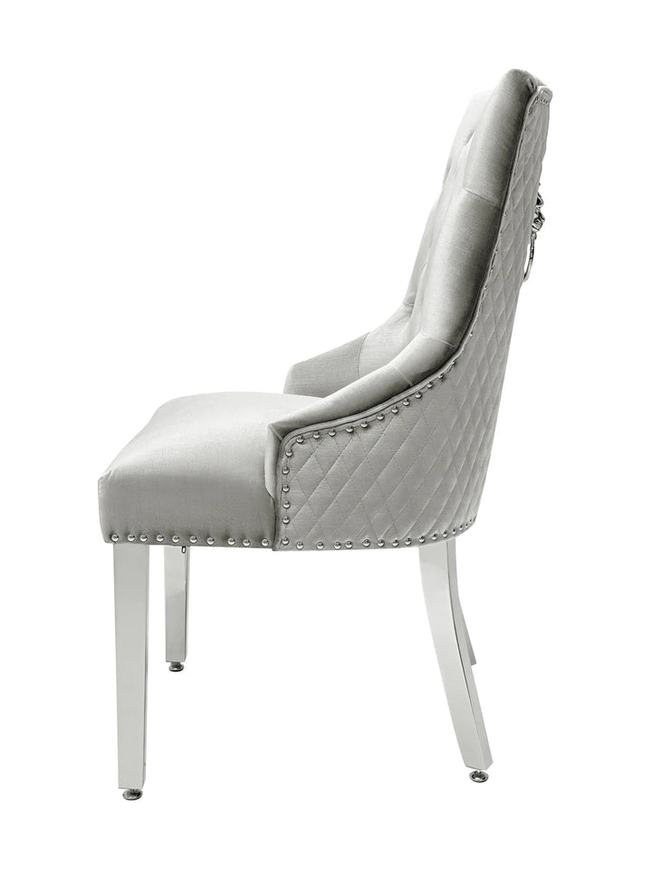 Majestic Lion Knocker Quilted Tufted Plush Velvet Dining Chair Chrome Legs - 10 Colours - Belmont Interiors