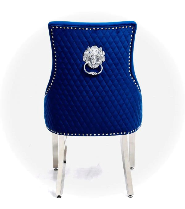 Majestic Lion Knocker Quilted Tufted Plush Velvet Dining Chair Chrome Legs - 10 Colours - Belmont Interiors