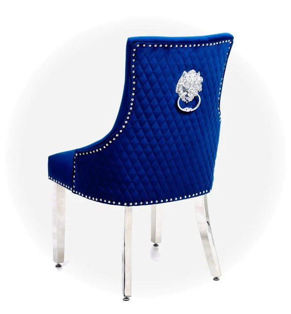 Majestic Lion Knocker Quilted Tufted Plush Velvet Dining Chair Chrome Legs - 10 Colours - Belmont Interiors