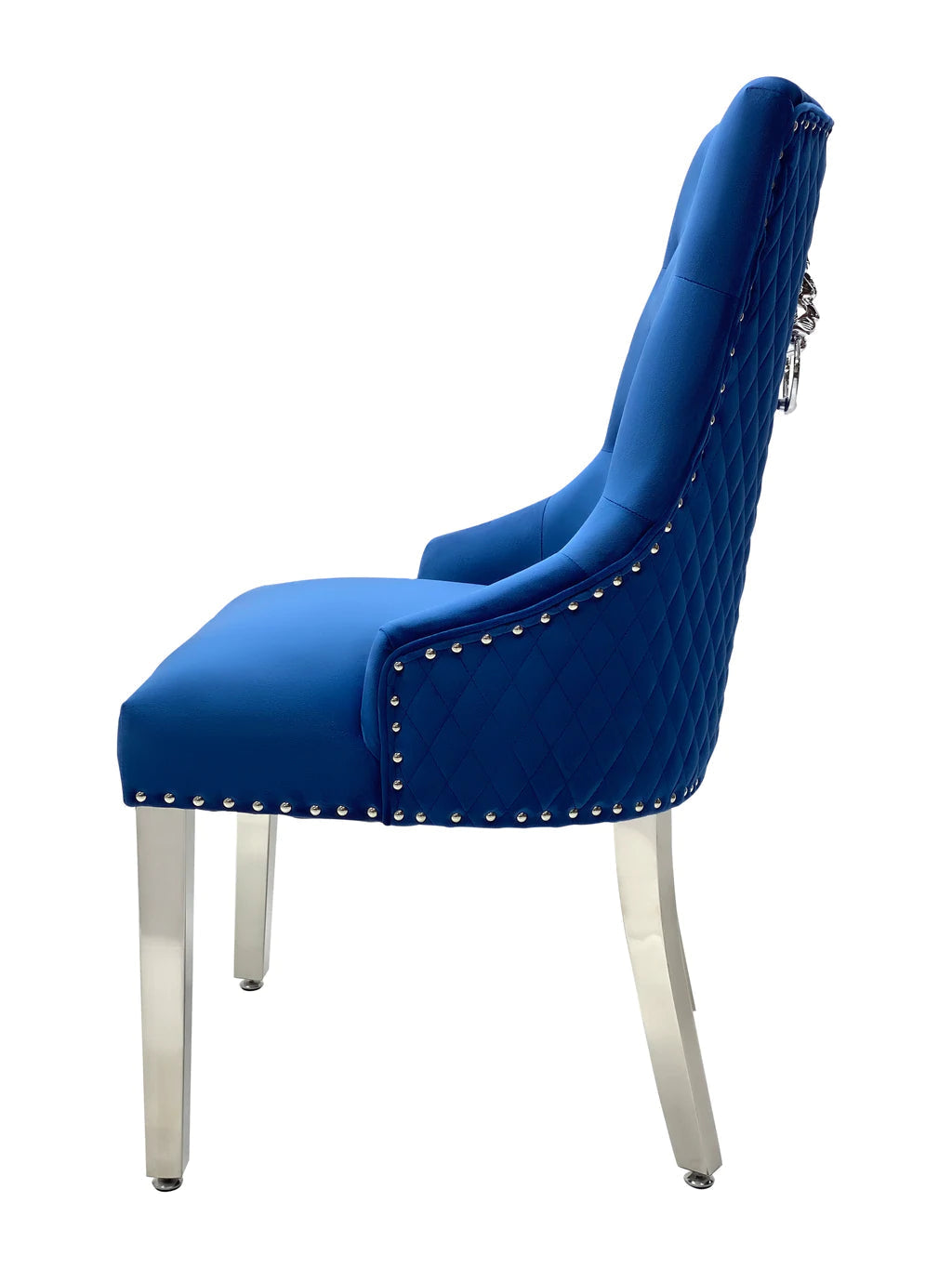 Majestic Lion Knocker Quilted Tufted Plush Velvet Dining Chair Chrome Legs - 10 Colours - Belmont Interiors