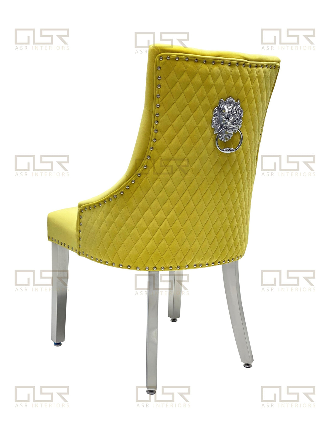 Majestic Lion Knocker Quilted Tufted Plush Velvet Dining Chair Chrome Legs - 10 Colours - Belmont Interiors