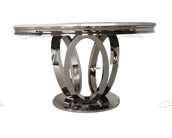 Halo 130CM White Marble & Chrome Round Oval Dining Table - Belmont Interiors