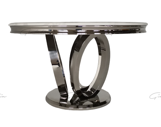 Halo 130CM White Marble & Chrome Round Oval Dining Table - Belmont Interiors