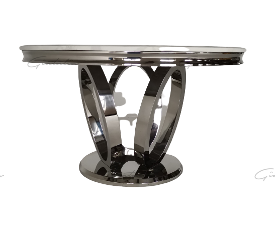 Halo 130CM White Marble & Chrome Round Oval Dining Table - Belmont Interiors