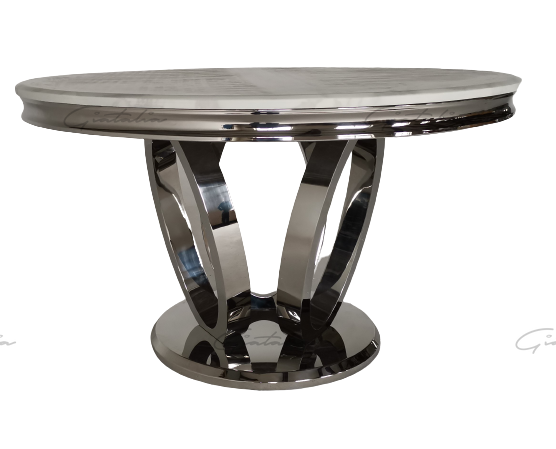 Halo 130CM White Marble & Chrome Round Oval Dining Table - Belmont Interiors