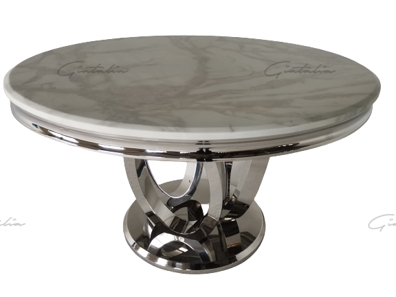 Halo 130CM White Marble & Chrome Round Oval Dining Table - Belmont Interiors