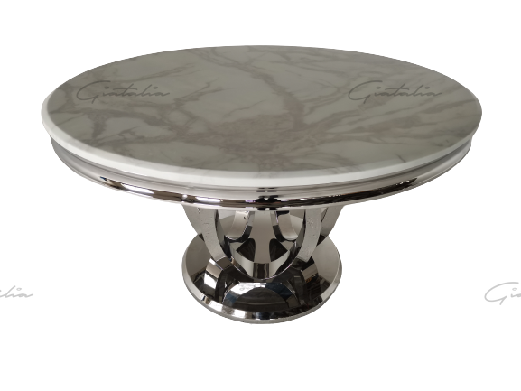 Halo 130CM White Marble & Chrome Round Oval Dining Table - Belmont Interiors