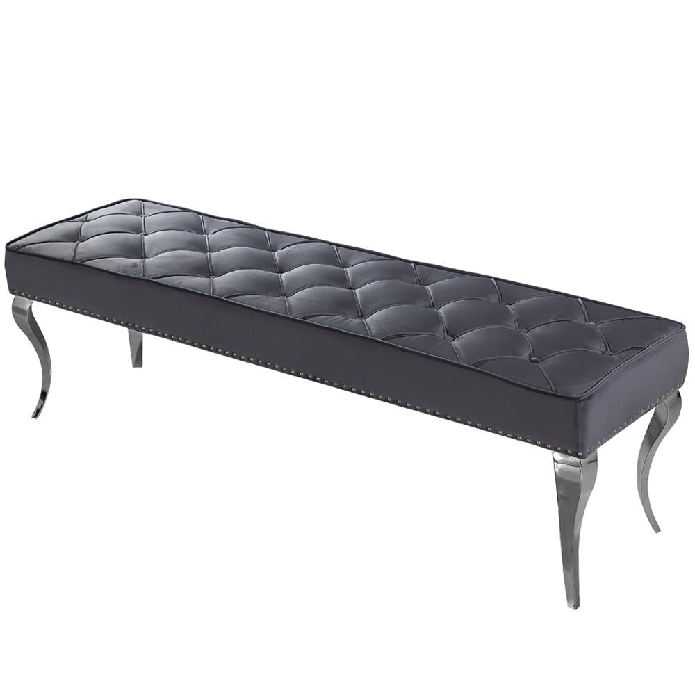 Louis Valentino 140CM Dark Grey Plush Velvet Bench - Belmont Interiors