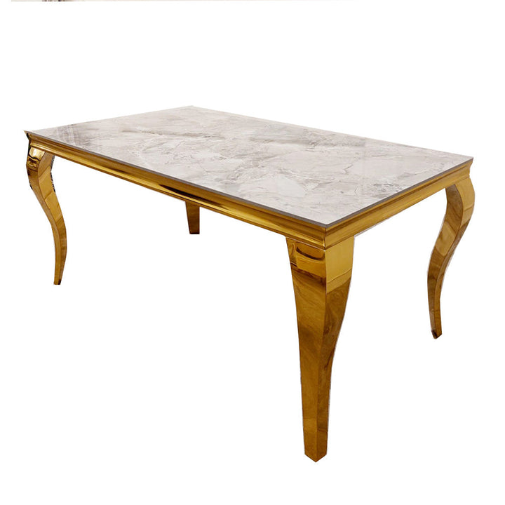 Louis Gold Ash Grey Sintered Stone Dining Table With Gold Lion Knocker Dining Chairs - Belmont Interiors