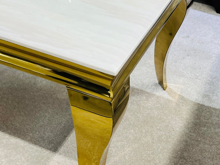 Louis Gold & Cream Marble Dining Table In 5 Sizes - Belmont Interiors