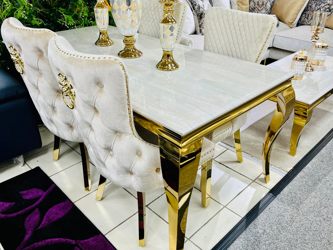 Louis Gold & Cream Marble Dining Table In 5 Sizes - Belmont Interiors