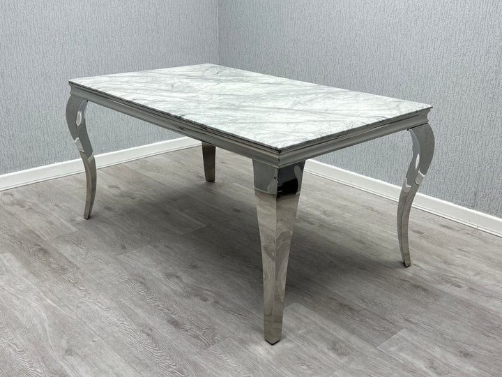 Louis Marble 200CM Dining Table + Victoria Grey Ring Chairs, Bench Option - Belmont Interiors