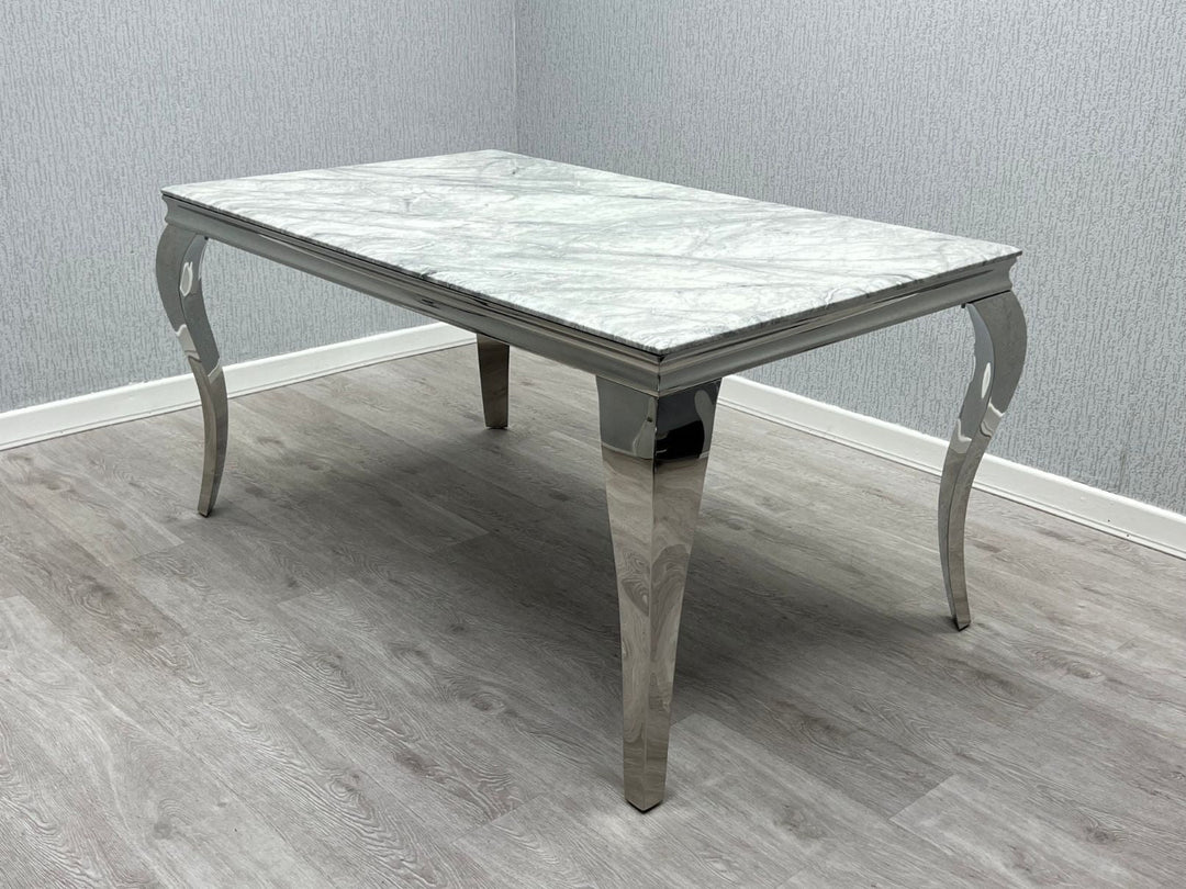 Louis Marble 180CM Dining Table + Victoria Grey Ring Chairs, Bench Option - Belmont Interiors