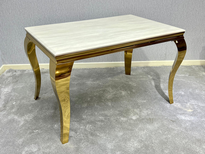 Louis Gold & Cream Marble Dining Table In 5 Sizes - Belmont Interiors