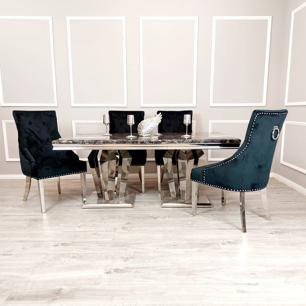 Aruturo 180cm Marble Dining Table + Knightsbridge Plush Velvet Dining Chairs - Belmont Interiors