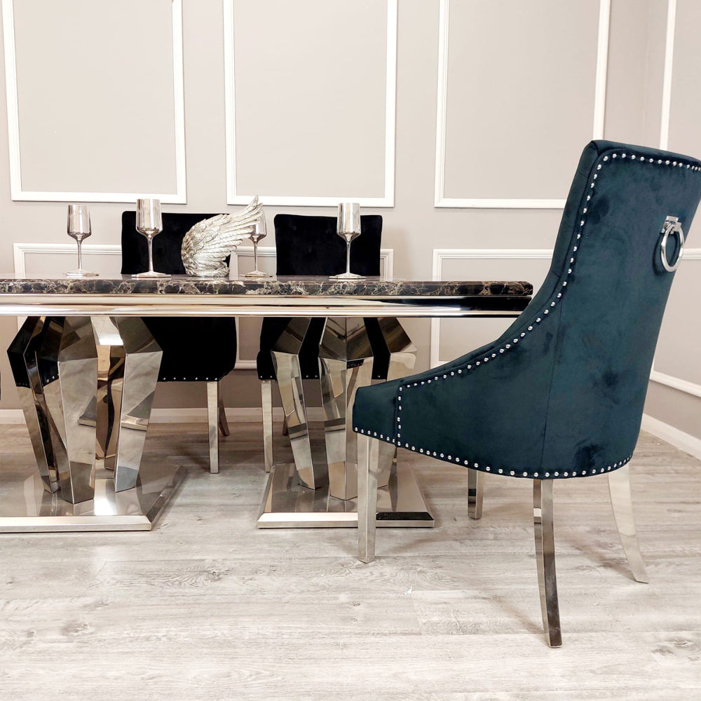 Aruturo 180cm Marble Dining Table + Knightsbridge Plush Velvet Dining Chairs - Belmont Interiors