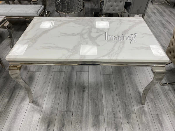 Louis 180cm Gold Dining Table With Marble Top - 4 Colours - Belmont Interiors