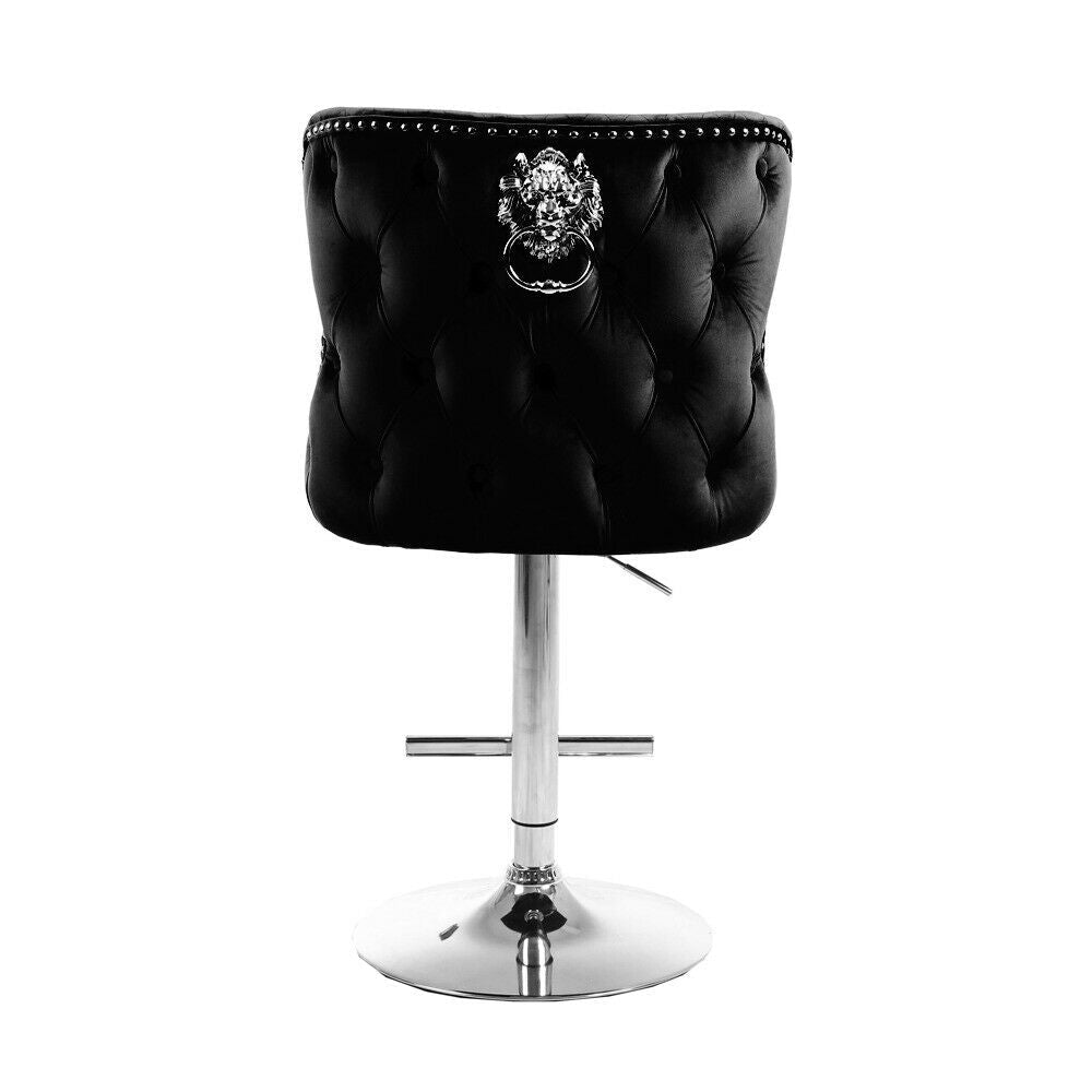 Valentino Lion Knocker Quilted Tufted Plush Velvet Bar Stools - Belmont Interiors