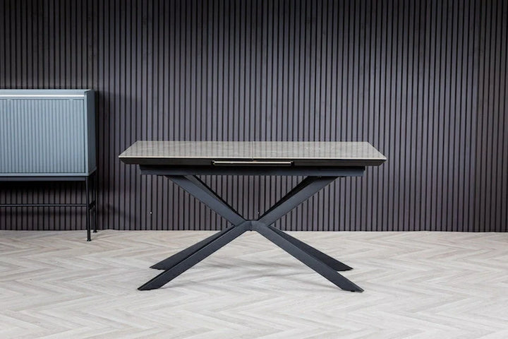 Vik 140-180cm Grey Ceramic Marble Centre Extending Dining Table - Belmont Interiors