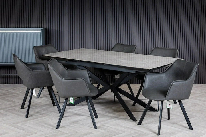 Vik 140-180cm Grey Ceramic Marble Centre Extending Dining Table - Belmont Interiors