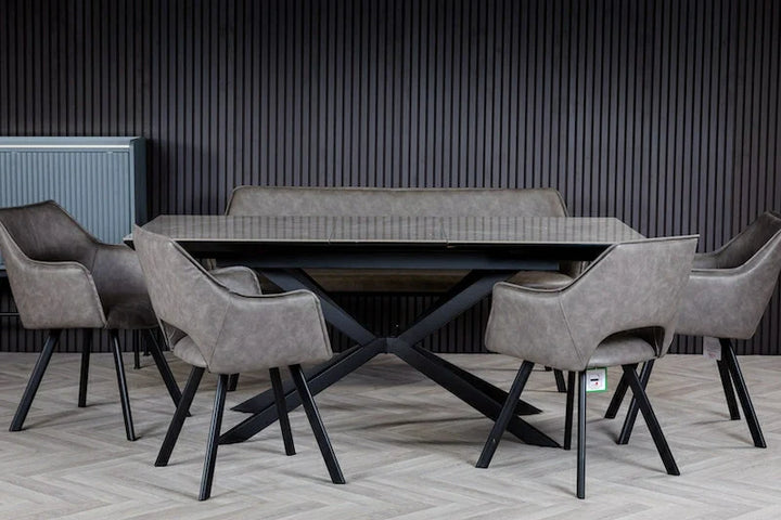 Vik 140-180cm Grey Ceramic Marble Centre Extending Dining Table - Belmont Interiors