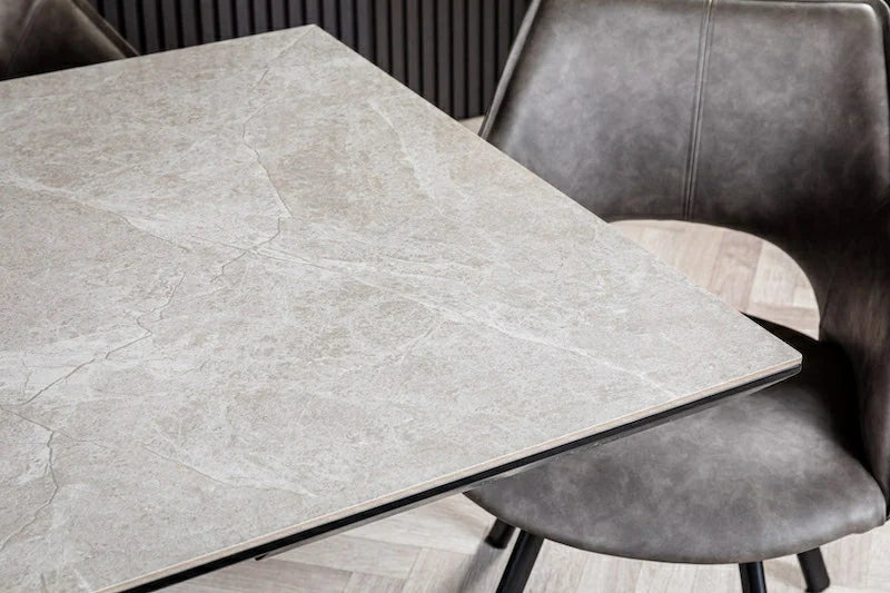 Vik 140-180cm Grey Ceramic Marble Centre Extending Dining Table - Belmont Interiors