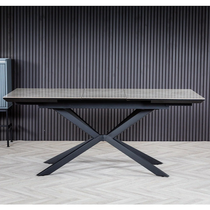 Vik 140-180cm Grey Ceramic Marble Centre Extending Dining Table - Belmont Interiors