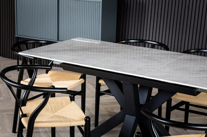 Nova 120-160cm Grey/White Ceramic Marble Centre Extending Dining Table - Belmont Interiors