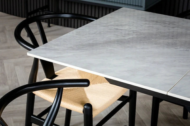 Nova 120-160cm Grey/White Ceramic Marble Centre Extending Dining Table - Belmont Interiors