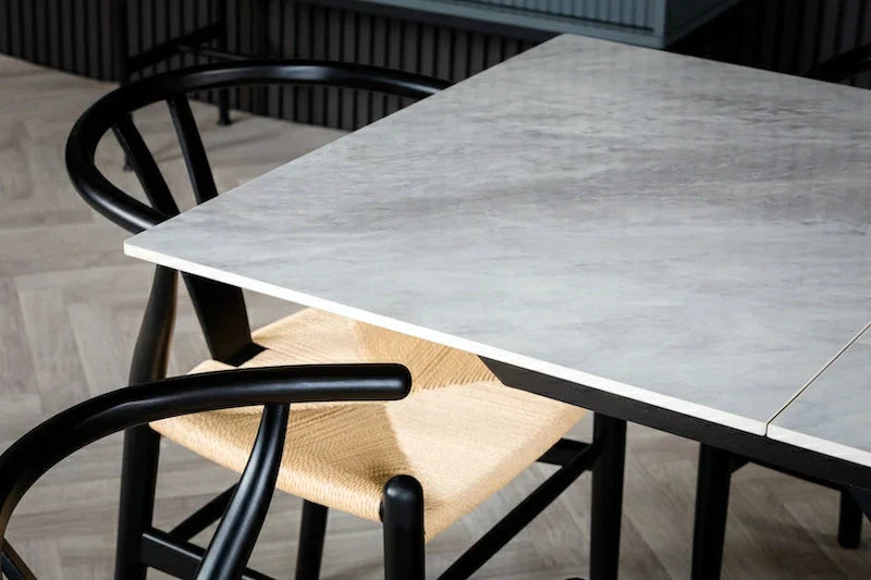 Nova 140-180cm Grey/White Ceramic Marble Centre Extending Dining Table - Belmont Interiors