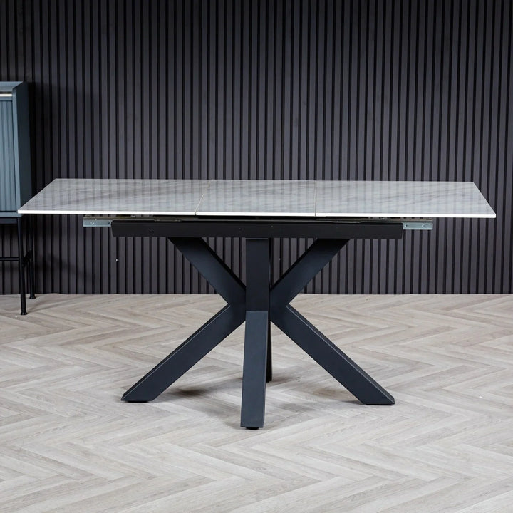 Nova 120-160cm Grey/White Ceramic Marble Centre Extending Dining Table - Belmont Interiors